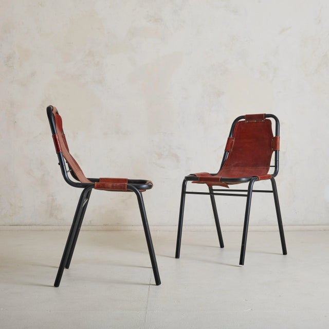 Mid-Century Modern French 'Les Arcs' Cognac Leather Chair With Black Metal Frame, 1970s - 5 Available For Sale - Image 3 of 7