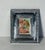 Spanish antique silk embroidered postcard of Flamenco dancer and toreador bullfighter, framed in ornate heavy metal frame.