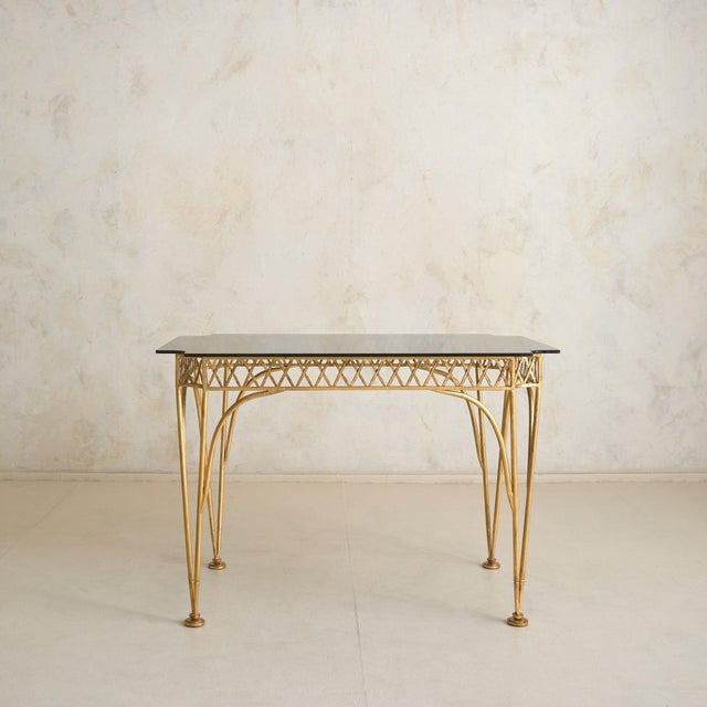 Vintage Italian Gilt Bronze Desk or Dining Table with Smoked Glass Top For Sale - Image 4 of 11