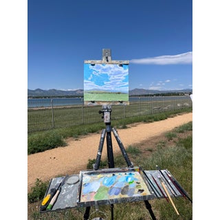 Bow Mar Skies by Michael Magrin | Oil on Linen Landscape with blue sky and grassy fields For Sale