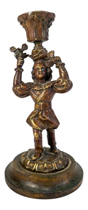 Antique Early 20th Century Bronze Colonial Figure Candle Stick