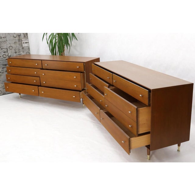 Pair of Restored Long Walnut Dressers Credenzas For Sale - Image 10 of 13