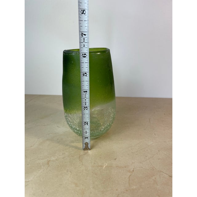 Glass Handblown Green Ombre Frosted & Crackle Glass Vase For Sale - Image 7 of 8