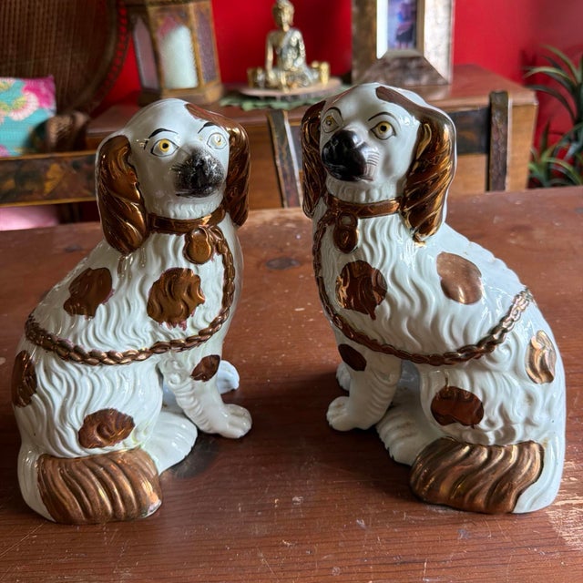 Copper A Fine Pair of Antique Staffordshire Spaniel Dogs With Copper Lustre, Circa 1880 For Sale - Image 8 of 12