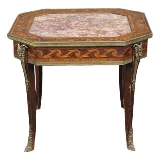 Fine Marble and Inlaid Walnut Rams French Louis XV Bronze Mounted Accent Table For Sale