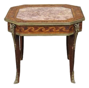 Fine Marble and Inlaid Walnut Rams French Louis XV Bronze Mounted Accent Table