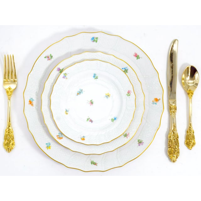 Herend 1980s Herend "Kimberly" China Service for 8 40 Piece Hand-Painted Fine China With Gold Trim For Sale - Image 4 of 12