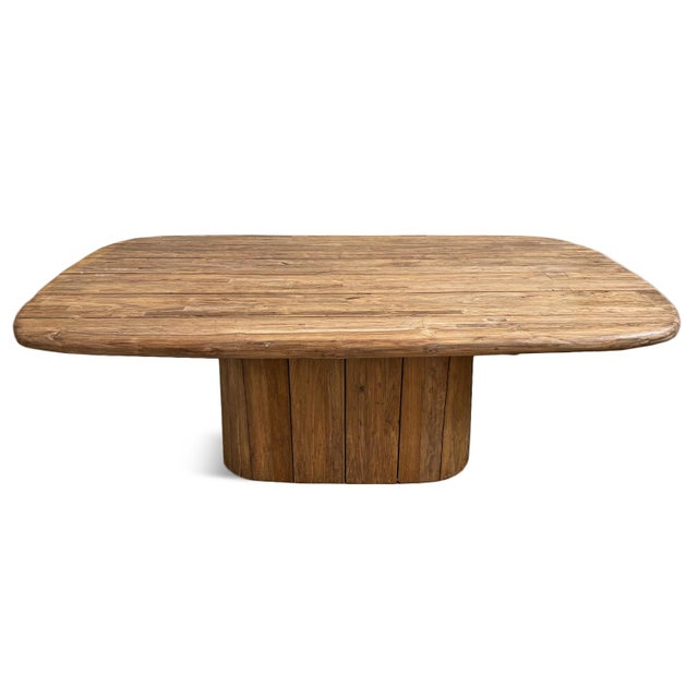 Outdoor Teak Rounded Pedestal Dining Table For Sale In Los Angeles - Image 6 of 12