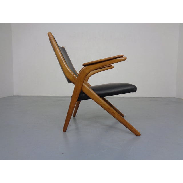1960s Boomerang Chair in Beech & Leather by Louis Van Teeffelen for Wébé Furniture, Netherlands, 1960s For Sale - Image 5 of 18