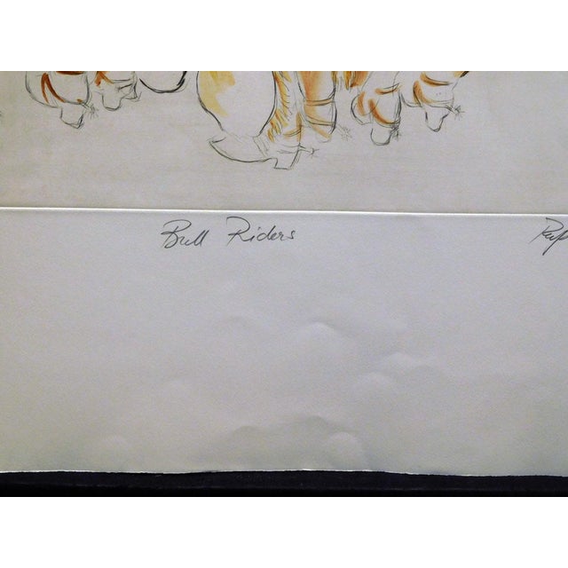 Impressionist William Papas "Bull Rider Signed Numbered Hand Colored Etching Rodeo #31/100 For Sale - Image 3 of 7