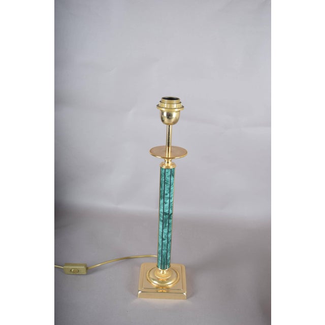 Green Malachite-Style Column Table Lamp with Structured Shade, 1980s For Sale - Image 10 of 12