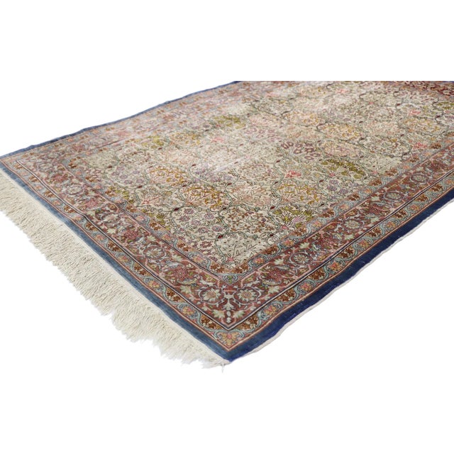 Vintage Turkish Silk Hereke Rug with Art Nouveau Rococo Style 03'01 x 04'09. Give the look of woven wonders and warmth...