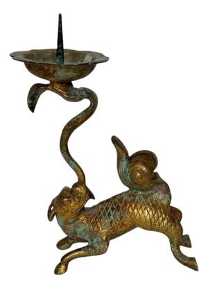 Vintage Brass Lion Candleholder, Japan