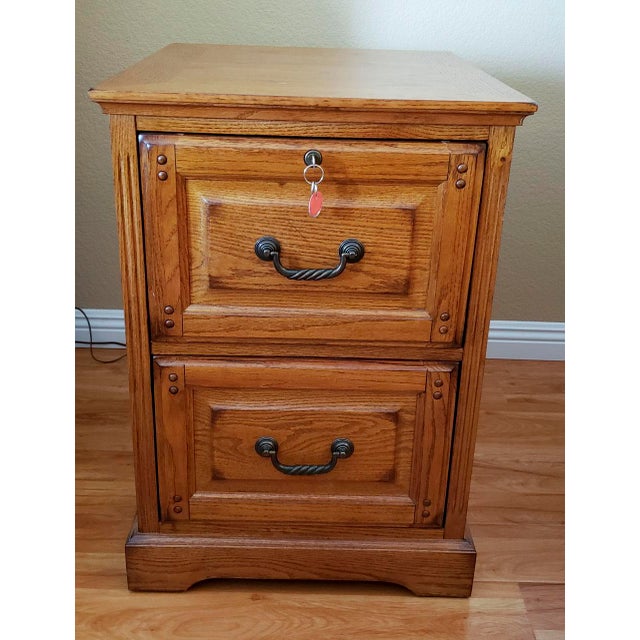 1980s Golden Oak Two Drawer File Cabinet With Key Lock Chairish
