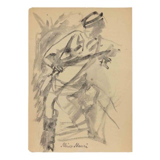 Mino Maccari, The Fisherman, 1934, Watercolor For Sale