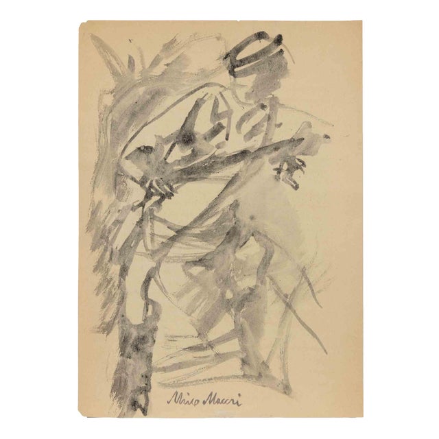Mino Maccari, The Fisherman, 1934, Watercolor For Sale