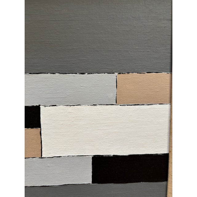 Vintage abstract, geometric, hard edge, painting on canvas board. Stunning geometric shapes in shades of gray, taupe,...