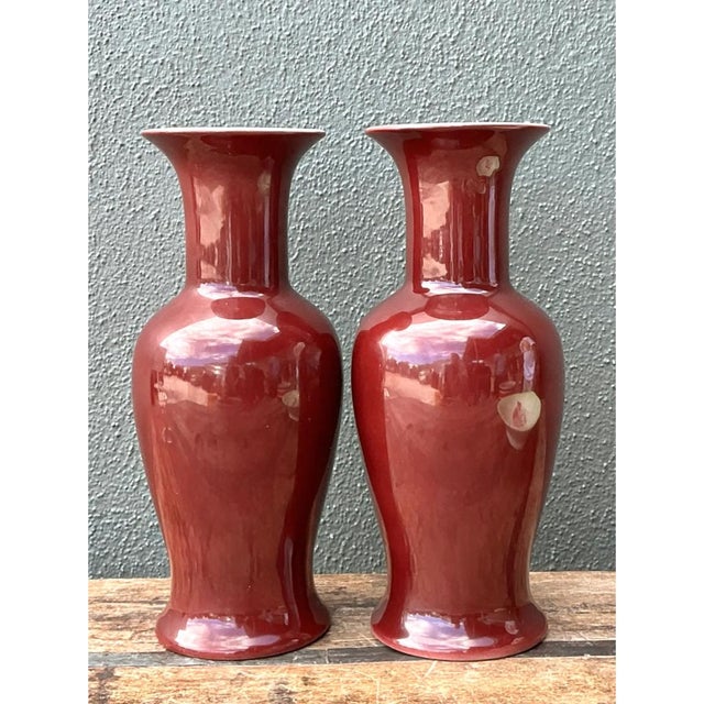 Vintage Chocolate Ceramic Vases - A Pair For Sale - Image 4 of 12