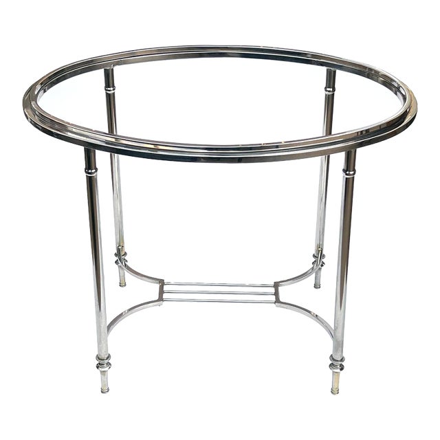 1930s French Art Deco Nickel-Plated Oval Side Table in the Style of Maison Jansen For Sale