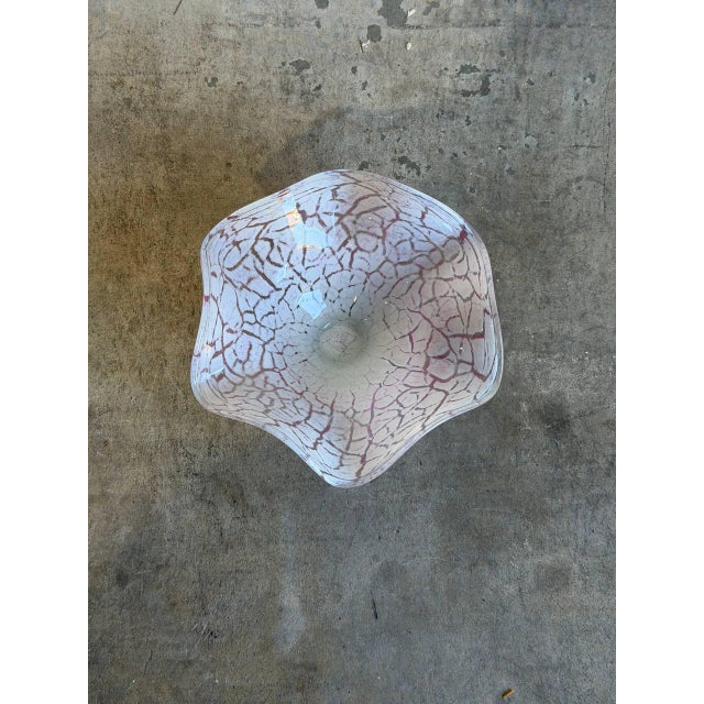 Ruffled Art Glass Centerpiece Bowl Pink and White Mottled Murano Style 1970s For Sale In Los Angeles - Image 6 of 10