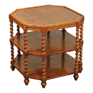 1980s Baker Furniture Jacobean Style Oak Three-Tier Open Low Bookshelf