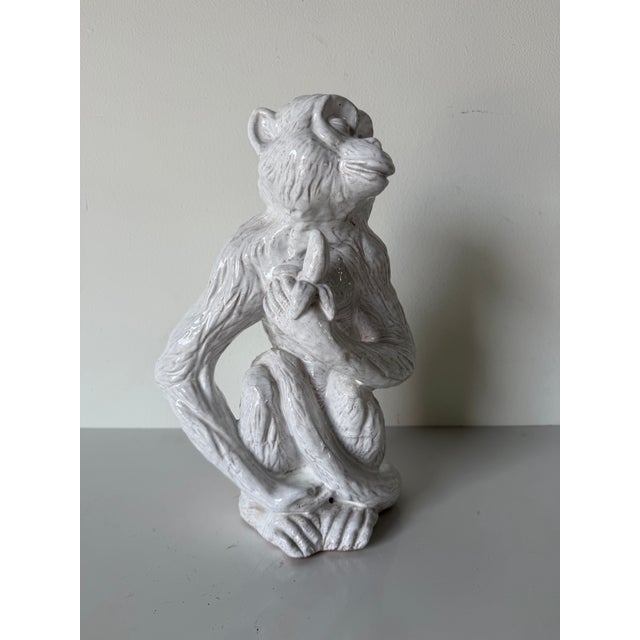 1960s Vintage Italian Palm Beach Style Glazed Terracotta Monkey Sculpture For Sale - Image 4 of 12