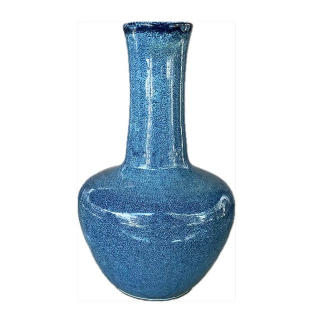 20th Century Robin's Egg Blue Vase, Qing Dynasty Style. Vase shape is broad in middle with a gently tapering neck--a...