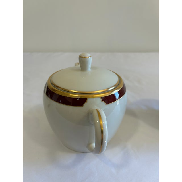 1970s Vintage Pickard Ensemble Burgundy Sugar Bowl and Creamer, 2 Pieces For Sale - Image 5 of 12