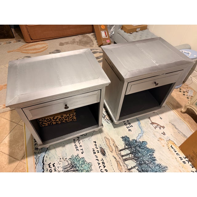 Contemporary Pair of Restoration Hardware Zinc Open Nightstands For Sale - Image 3 of 4