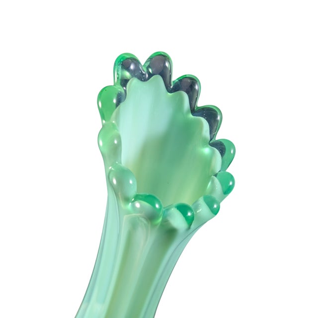 Fostoria Glass Company 1960's Fostoria Opalescent Green Swung Glass Vase 11" For Sale - Image 4 of 6