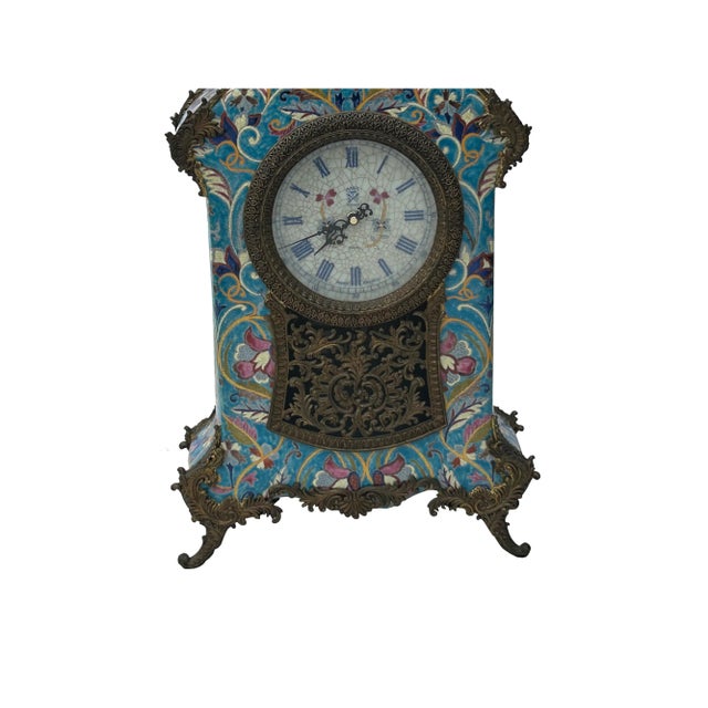 Vintage Chinese Turquoise Ceramic Metal Frame Western Clock Display ...
