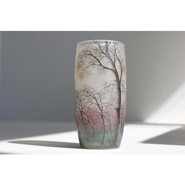 Cameo Etched and Enameled Glass Paysage de Pluie Vase with Rain Scene from Daum Freres, 1900 For Sale - Image 6 of 10