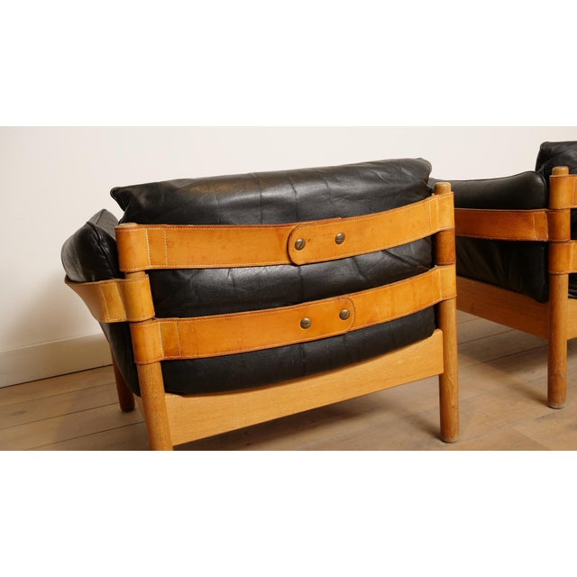 Danish Oak and Leather Lounge Chairs, 1960s, Set of 2 For Sale - Image 12 of 15