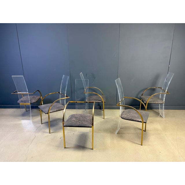 1970s Brass and Acrylic Dining Chairs by Belgochrom, 1970s, Set of 6 For Sale - Image 5 of 13