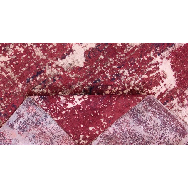 Shabby Chic Vintage Distressed Overdyed Handmade Ruby-Red Abstract Wool Rug For Sale - Image 3 of 9