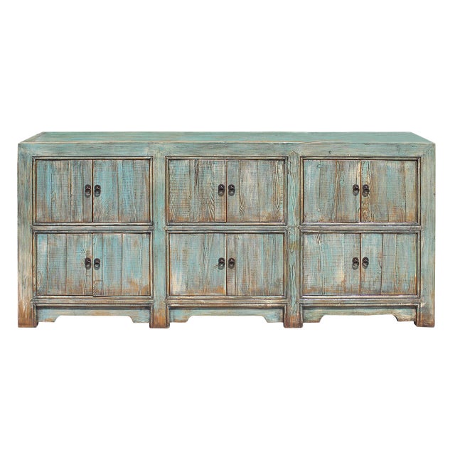 Distressed Rustic Chalk Pastel Blue Sideboard Buffet Table Cabinet