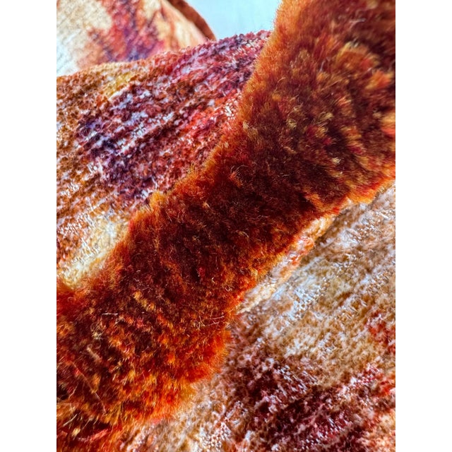Orange Pair New Pillows: Sumptuous Variegated Orange Boucle Velvet With Triple Ply Silk Moss Fringe. 50/50 Down Fill All New For Sale - Image 8 of 12