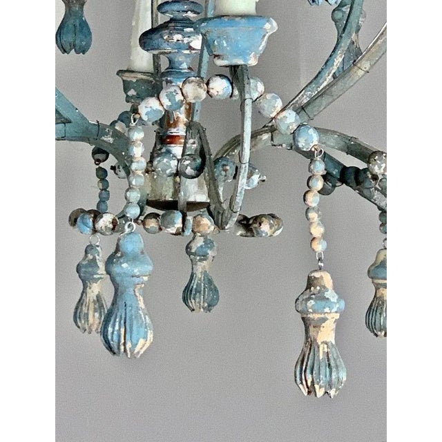 Blue Livorno Wood Beaded Chandelier by Miamar Home For Sale - Image 8 of 12