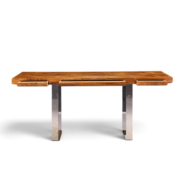 Wood Roger Sprunger for Dunbar Mid Century Rosewood and Chrome Executive Desk For Sale - Image 7 of 11