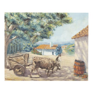 Augusto Gomes Martins, Rural Landscape, Oil on Canvas For Sale