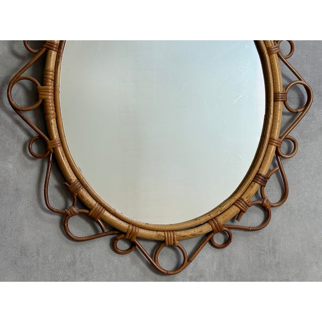Modern French Oval Rattan Sunburst Mirror, 1960s For Sale - Image 3 of 8