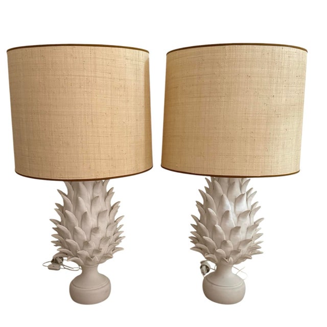 Jean Roger Paris Flame Large Model Matte White Lamps W" Shades - A Pair For Sale - Image 9 of 12