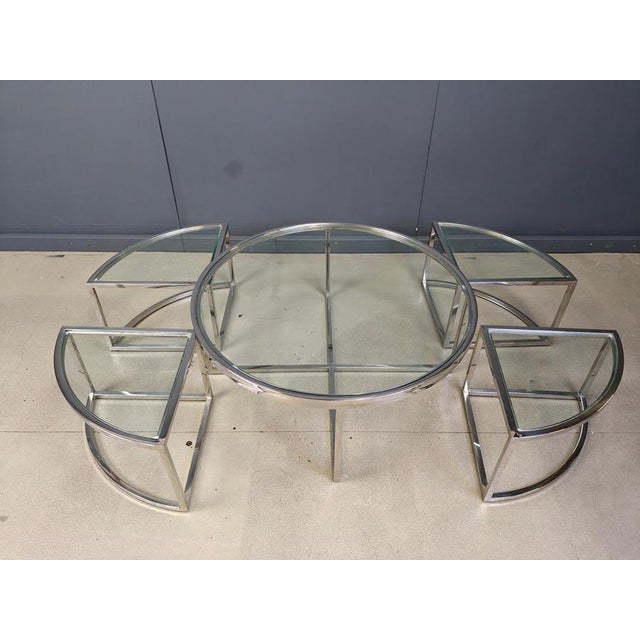 1970s Chromed Coffee Table with Nesting Tables, 1970s, Set of 5 For Sale - Image 5 of 12