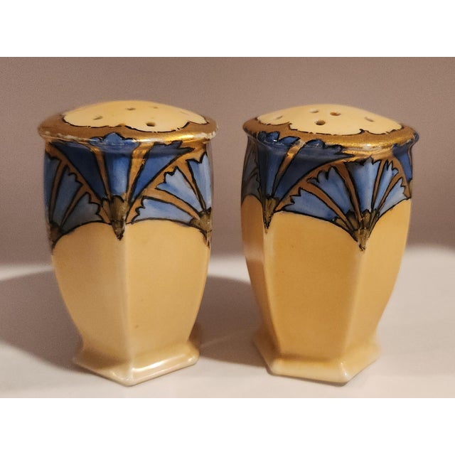 Light Yellow 1900s Art Noveau Hand Painted Bluebell Salt & Pepper Shakers by Moritz Zdekauer, Austria For Sale - Image 8 of 17