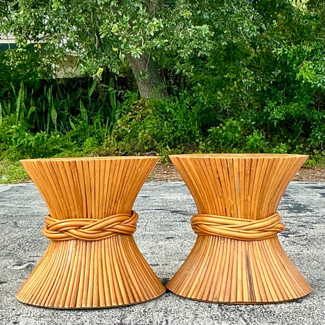 Mid 20th Century Vintage Boho Sheath of Wheat Side Tables - a Pair For Sale - Image 5 of 8