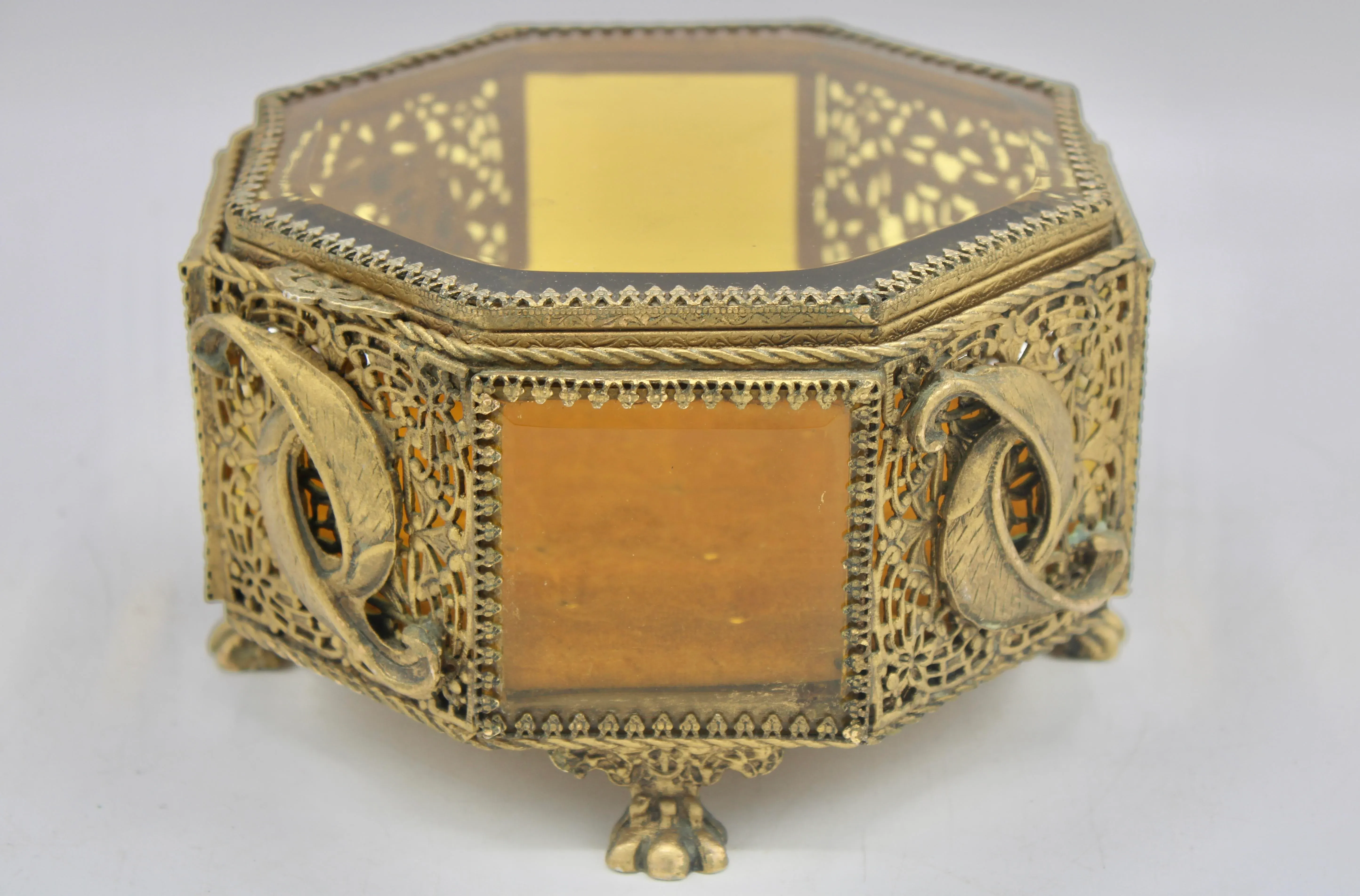See larger image Early 19th Century French Cut Crystal Box in Rare Amber Color a