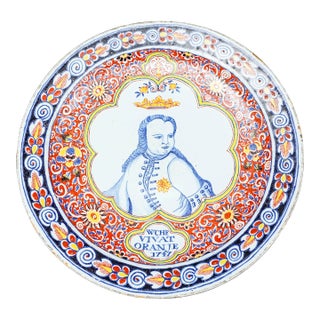 Mid 20th Century William of Orange Antique Hand Painted Portrait Large Charger Plate For Sale