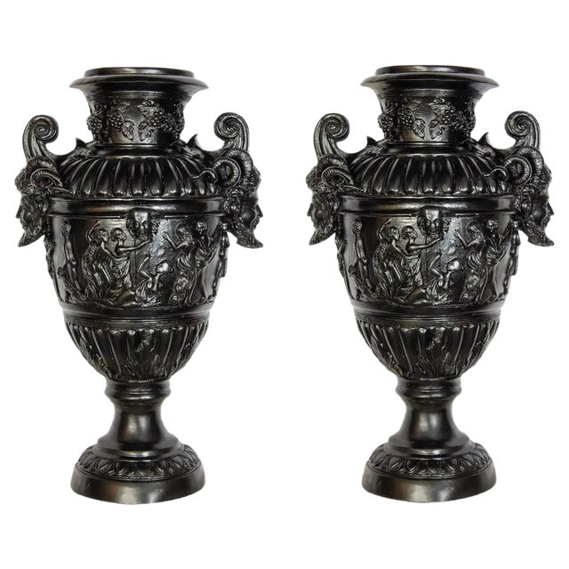 Renaissance Revival Black Painted Bronze Vases For Sale