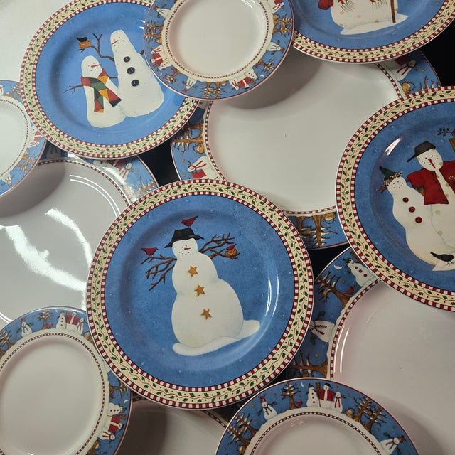 Vintage Debbie Mumm Snowman Holiday China- Set of 20 For Sale - Image 9 of 18