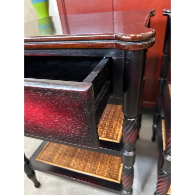 Wood Late 20th Century British Colonial Style Palecek Side Table Nightstands, a Pair For Sale - Image 7 of 8